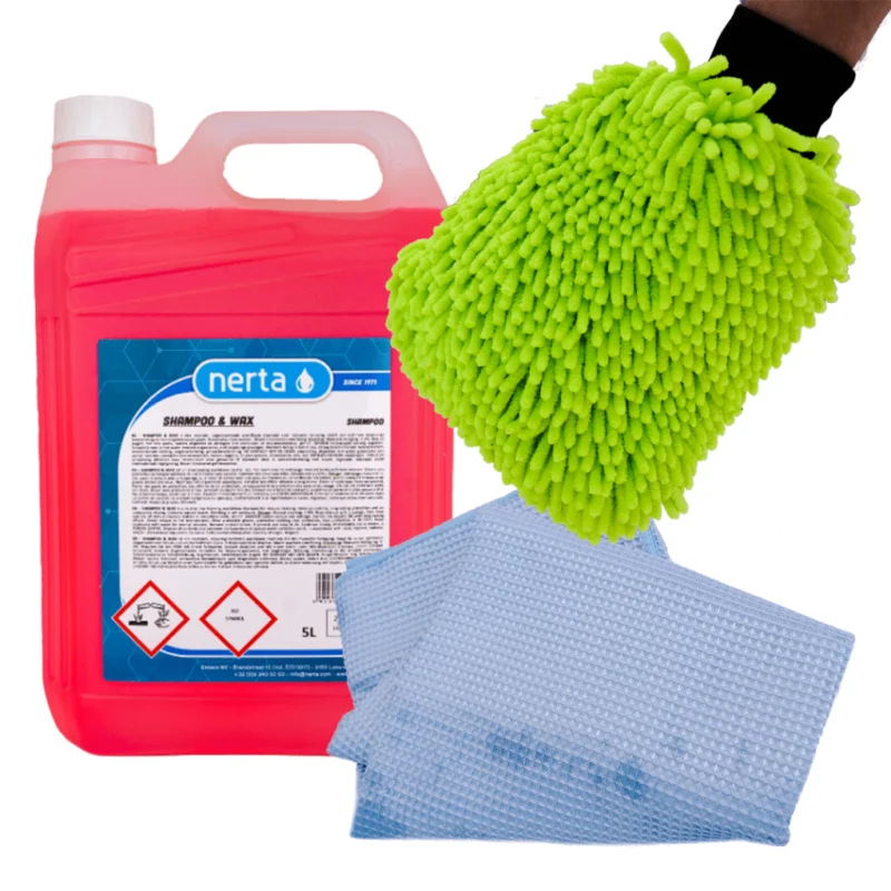 Nerta Shampoo & Wax 5L + Tvätthandske + Microfiberduk PAKETPRIS Köp online
