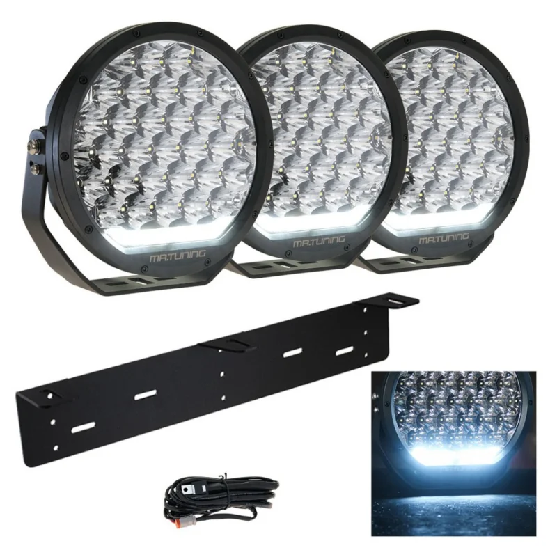 I lager Extraljuspaket DRL 594W (3x LED 9" Extraljus + hållare + reläsats)