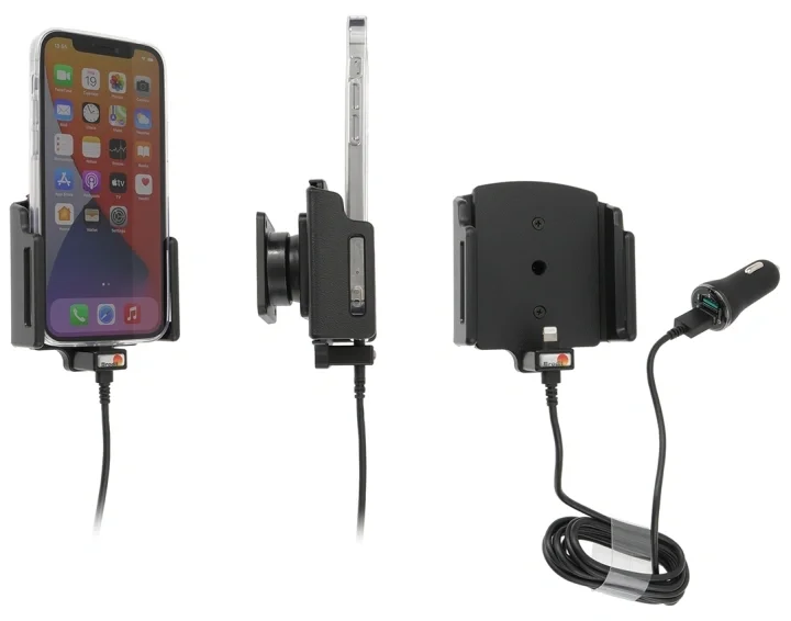 Brodit Aktiv hållare med USB-kabel och cigg-adapter, Apple iPhone 12/12 Pro/13/13 Pro/14 Pro Bästa pris