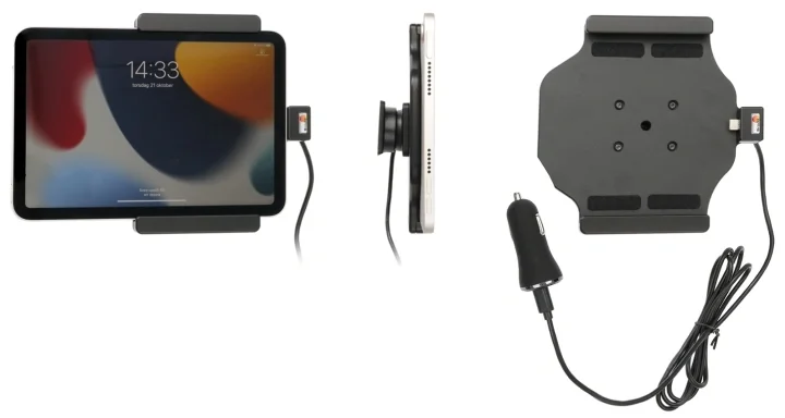 Trygg betalning Brodit Aktiv hållare med USB-kabel och cigg-adapter, Apple iPad Mini 6th Gen (A2567, A2568, A2569)/7th Gen 2024 (A2995, A2996)