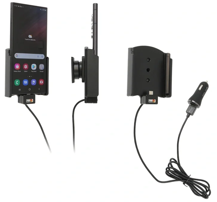 Brodit Aktiv hållare med USB-kabel och cigg-adapter, Samsung Galaxy S22 Ultra 5G (SM-S908B/SM-S908B/DS) Rea